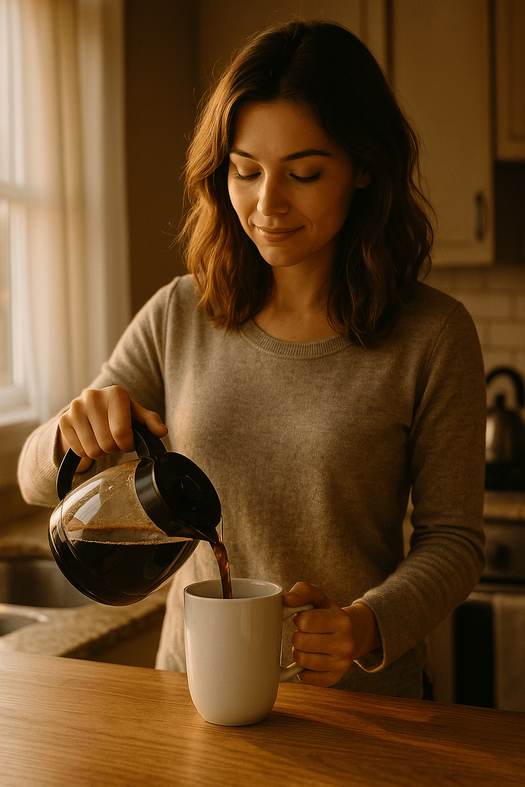 Woman making coffee