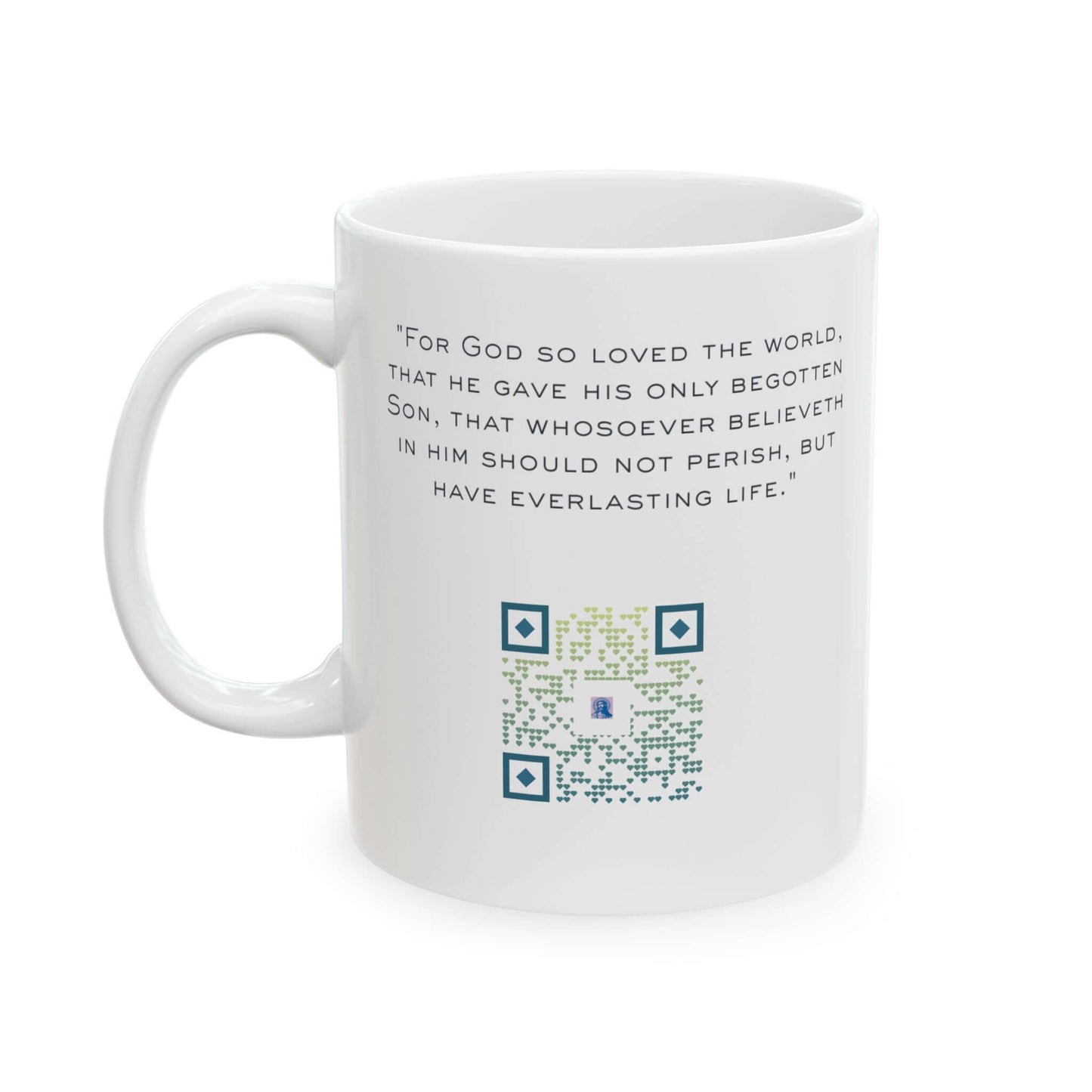 ✝️ John 3:16 Bible Verse Mug –Christian Gift with Devotional QR Code