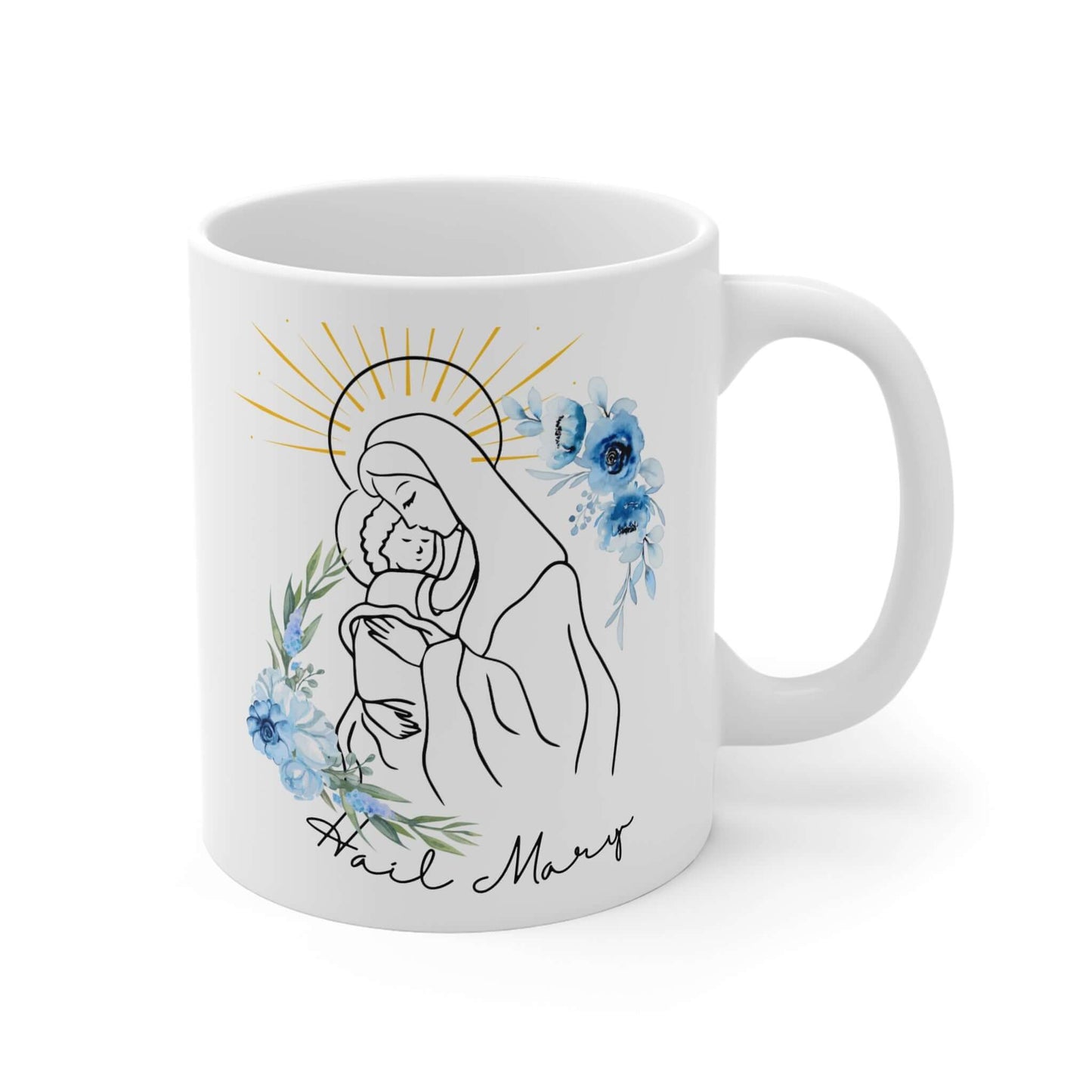 🙏 Hail Mary Prayer Mug - Christian Gift with QR Code Devotion