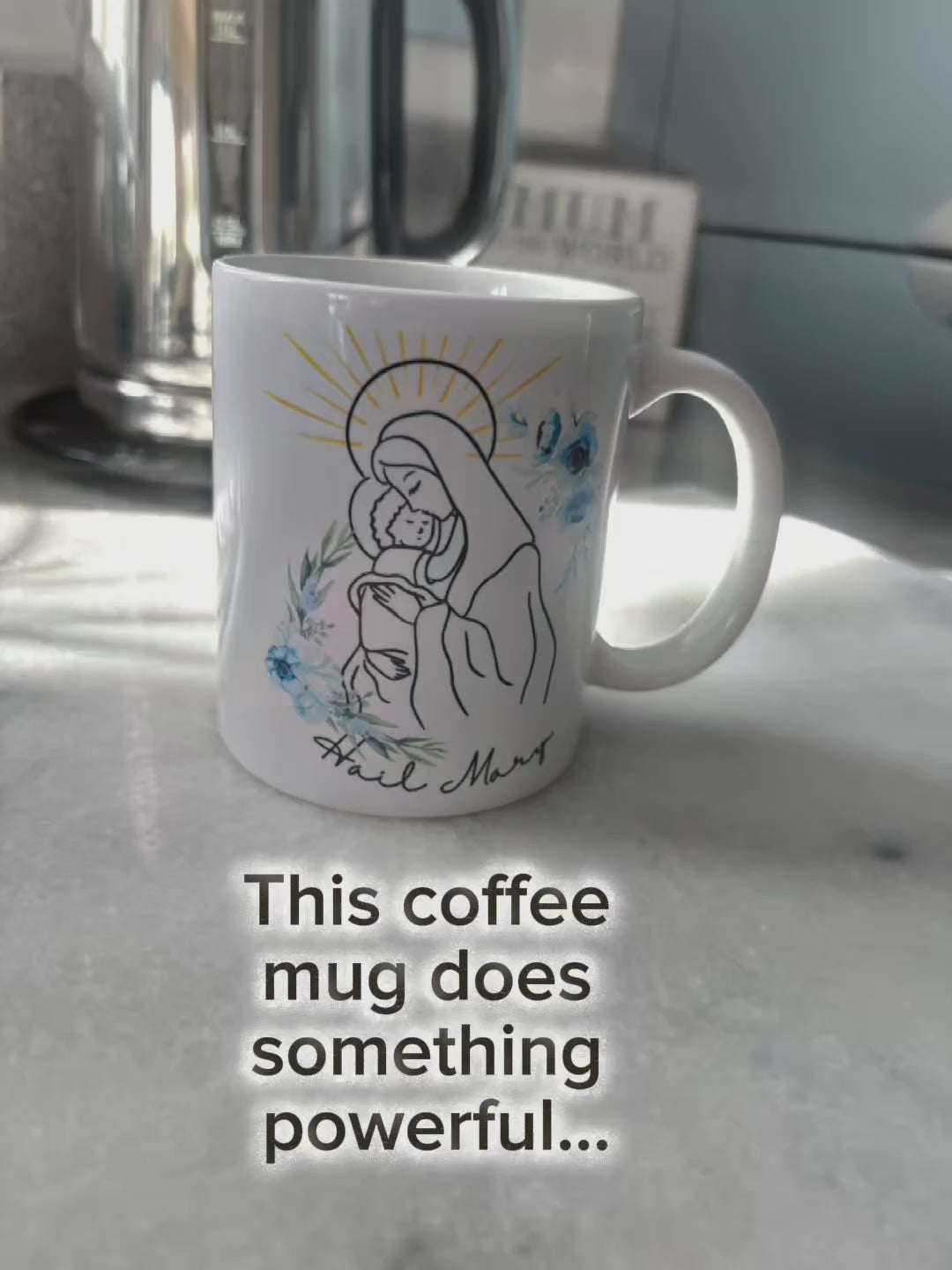 Load video: 👉 “Christian Hail Mary prayer coffee mug video – QR code mug that plays the Hail Mary prayer instantly when scanned